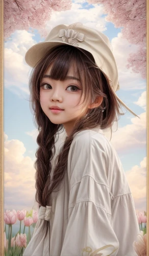 portrait background,painter doll,artist doll,fantasy portrait,girl wearing hat,photo painting,flower background,world digital painting,japanese sakura background,青龙菜,japanese doll,hanbok,romantic portrait,female doll,japanese floral background,beautiful bonnet,digital painting,japanese woman,chinese art,vintage girl,Common,Common,Natural