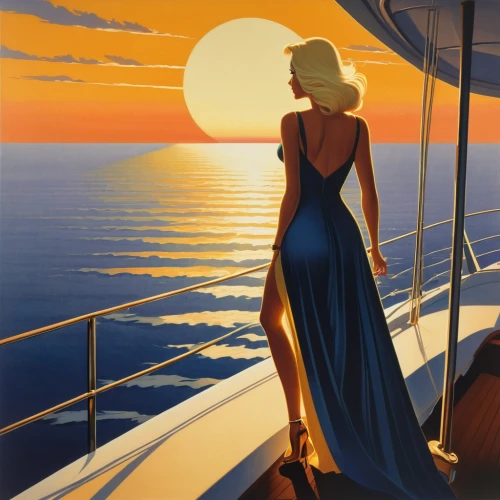 art deco woman,girl on the boat,sailing blue yellow,carol m highsmith,at sea,art deco,sea fantasy,on a yacht,woman silhouette,sailing,carol colman,steve medlin,sun and sea,sea breeze,yellow sun hat,travel poster,scarlet sail,james handley,summer evening,ann margarett-hollywood,Illustration,Vector,Vector 09