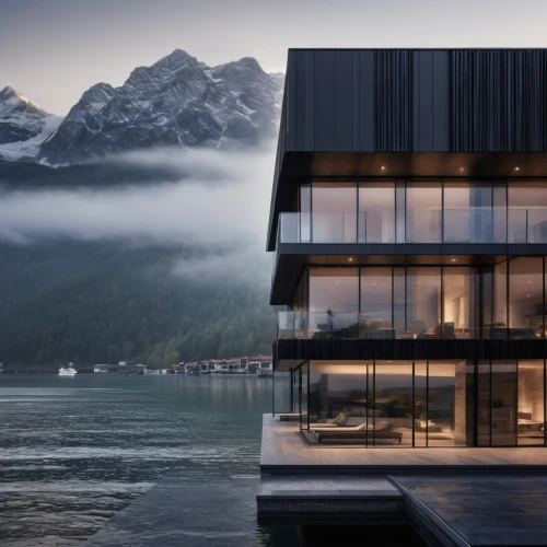 house by the water,house in the mountains,house in mountains,house with lake,cube stilt houses,swiss house,modern architecture,lago grey,modern house,cubic house,floating huts,lake thun,luxury property,chalet,dunes house,beautiful buildings,rippon,private house,beautiful home,cube house,Photography,General,Natural