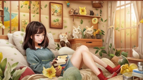 girl sitting,girl studying,girl in a long,world digital painting,woman sitting,relaxed young girl,anime 3d,playing room,girl at the computer,girl with cereal bowl,the little girl's room,girl in flowers,game illustration,coffee tea illustration,japanese woman,room,flower painting,girl drawing,reading,photo painting,Common,Common,Natural