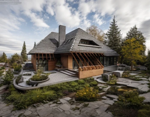 log cabin,log home,the cabin in the mountains,roof landscape,house in the mountains,wooden house,house in mountains,wooden roof,3d rendering,timber house,wooden construction,house in the forest,wooden church,modern house,chalet,slate roof,modern architecture,summer house,house shape,wood doghouse,Architecture,Villa Residence,Modern,Elemental Architecture