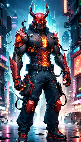 minotaur,cyberpunk,game illustration,sci fiction illustration,cyborg,hellboy,brute,game art,bolt-004,butomus,cybernetics,red super hero,detonator,red hood,dodge warlock,enforcer,massively multiplayer online role-playing game,daredevil,bull,transformer,Anime,Anime,General