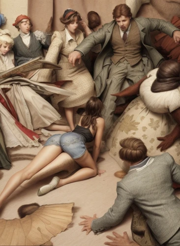 porcelain dolls,the girl is lying on the floor,pillow fight,mannequins,sewing notions,sofa cushions,the consignment,photomontage,cardiopulmonary resuscitation,shoemaking,vanity fair,bougereau,school of athens,fashion dolls,botticelli,brown fabric,designer dolls,downton abbey,social distancing,shoemaker,Common,Common,Natural