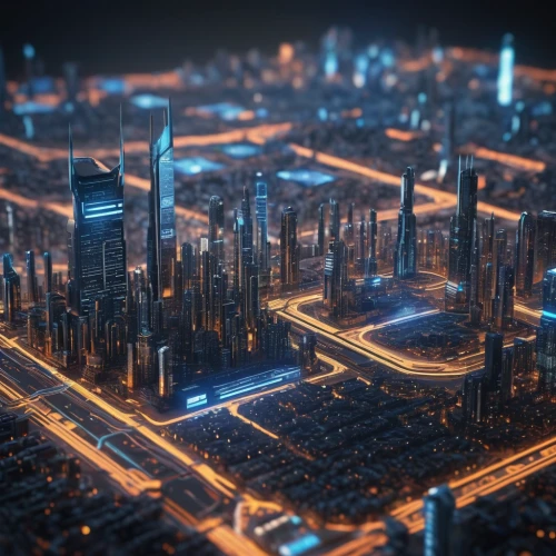 metropolis,city cities,dubai,cities,smart city,city blocks,cityscape,urbanization,fantasy city,futuristic landscape,city at night,black city,urban development,business district,city skyline,tilt shift,metropolises,render,city lights,3d render,Photography,General,Sci-Fi