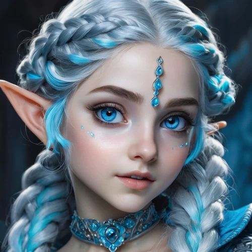 violet head elf,fantasy portrait,elsa,elf,elven,male elf,ice queen,fantasy art,the snow queen,winterblueher,fairy tale character,white rose snow queen,blue enchantress,ice princess,blue eyes,fae,princess' earring,elves,fantasy picture,the blue eye,Art,Classical Oil Painting,Classical Oil Painting 01