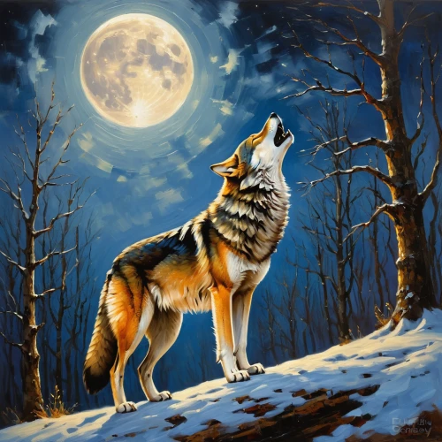 howling wolf,european wolf,constellation wolf,full moon,wolf,gray wolf,wolves,canis lupus,blue moon,full moon day,howl,moonlit night,wolfdog,werewolf,wolf hunting,red wolf,oil painting on canvas,super moon,moonlit,malamute,Art,Classical Oil Painting,Classical Oil Painting 18