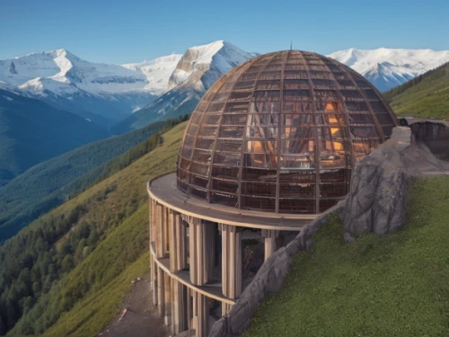 alpine restaurant,alpine hut,monte rosa hut,eco-construction,observatory,musical dome,round hut,house in the mountains,eco hotel,round house,roof domes,house in mountains,the observation deck,mountain hut,observation tower,tree house hotel,solar cell base,the globe,mountain station,summit castle