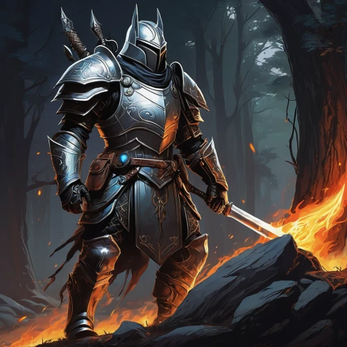 knight armor,heroic fantasy,knight,paladin,knight festival,massively multiplayer online role-playing game,knight tent,crusader,dane axe,fantasy warrior,iron mask hero,excalibur,torchlight,the white torch,dragon slayer,armored,warlord,templar,armored animal,burning torch,Illustration,Realistic Fantasy,Realistic Fantasy 05