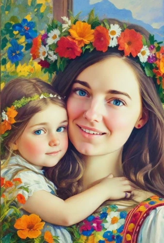 girl in flowers,little girl and mother,beautiful girl with flowers,photo painting,oil painting,oil painting on canvas,flowers png,aubrietien,flower painting,girl picking flowers,girl in a wreath,flower girl,ukrainian,the girl's face,young girl,portrait background,custom portrait,mom and daughter,mother and daughter,mother with child
