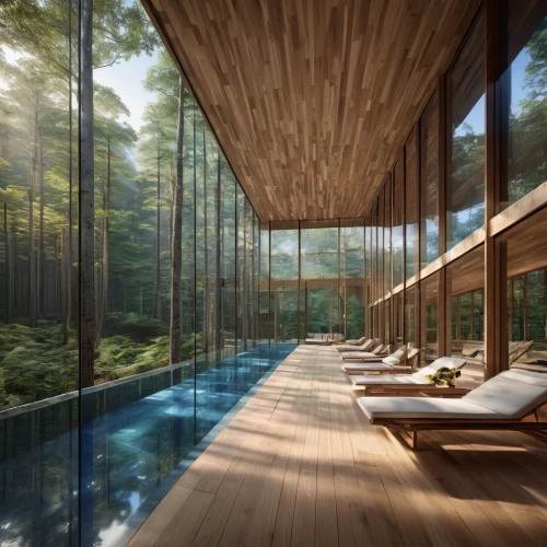 house in the forest,japanese architecture,timber house,eco hotel,japanese-style room,summer house,tree house hotel,ryokan,floating huts,wooden decking,infinity swimming pool,pool house,wooden sauna,the cabin in the mountains,glass wall,3d rendering,luxury property,luxury bathroom,bamboo curtain,log home,Photography,General,Natural