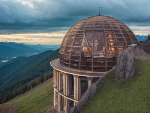 observatory,buzludzha,the observation deck,observation deck,roof domes,alpine hut,observation tower,musical dome,granite dome,lookout tower,dome,alpine restaurant,watzmann southern tip,round hut,schilthorn,dome roof,planetarium,round house,mountain station,cooling house