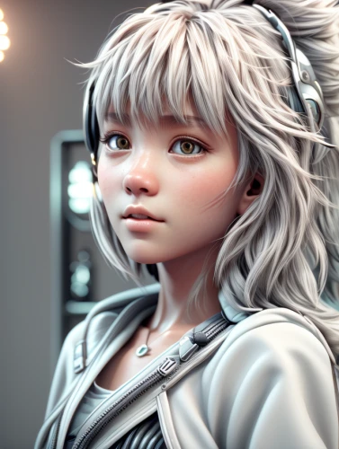 3d rendered,3d render,child girl,b3d,eglantine,3d model,luminous,3d fantasy,female doll,little girl,artist doll,doll's facial features,silver,anime 3d,girl portrait,digital painting,fantasy portrait,echo,the little girl,cinema 4d