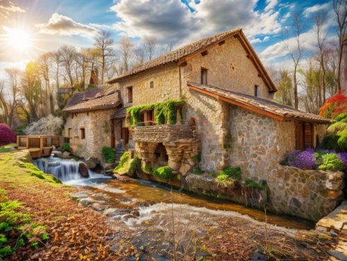 home landscape,beautiful home,country cottage,water mill,provence,country house,stone houses,country estate,house in mountains,tuscany,house in the mountains,idyllic,beautiful landscape,stone house,house with lake,luxury home,traditional house,summer cottage,house by the water,tuscan
