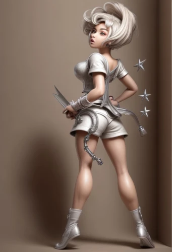 majorette (dancer),female warrior,tiber riven,3d figure,fencing weapon,pixie,silver,pixie-bob,swordswoman,silvery,bows and arrows,baton twirling,painter doll,fantasy warrior,sculpt,silver arrow,vector girl,huntress,3d model,dark elf,Common,Common,Natural