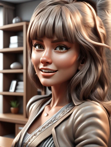 caricaturist,librarian,clay animation,illustrator,3d rendered,digital painting,female doll,3d model,world digital painting,sci fiction illustration,sculpt,girl studying,doll's facial features,caricature,cinnamon girl,painter doll,salesgirl,elphi,3d rendering,animated cartoon