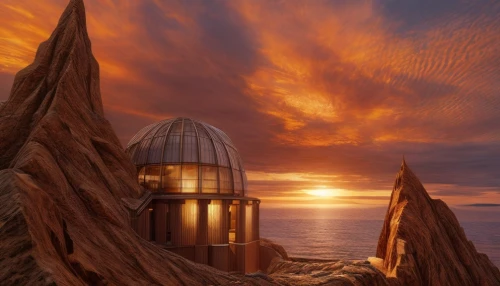 planetarium,futuristic landscape,sky space concept,myst,fantasy landscape,terraforming,observatory,tardis,virtual landscape,roof domes,lighthouse,fantasy picture,sea fantasy,floating huts,an island far away landscape,3d rendering,alien world,3d render,dunes house,imperial shores,Common,Common,Natural