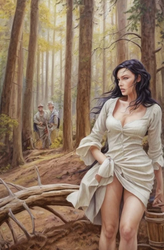 fantasy picture,fantasy art,sci fiction illustration,wood elf,heroic fantasy,fantasy woman,the enchantress,fantasy portrait,biblical narrative characters,druids,dryad,in the forest,world digital painting,digital compositing,farmer in the woods,hunting scene,women's novels,3d fantasy,adam and eve,forest background,Common,Common,Natural