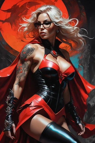 super heroine,red super hero,red cape,scarlet witch,harley,red hood,red lantern,red riding hood,female warrior,huntress,vampire woman,fantasy woman,femme fatale,super woman,heroic fantasy,red coat,lady in red,sorceress,swordswoman,harley quinn,Conceptual Art,Sci-Fi,Sci-Fi 23