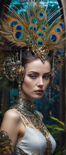 faery,fairy peacock,faerie,fantasy art,headdress,fantasy picture,feather headdress,fantasy portrait,3d fantasy,fantasy woman,water nymph,fractalius,the enchantress,shamanism,peacock,oriental princess,blue enchantress,mermaid background,headpiece,priestess