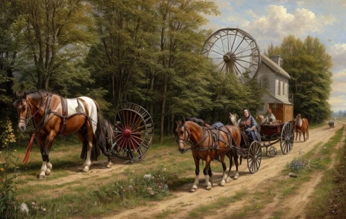 horse-drawn vehicle,horse-drawn,horse-drawn carriage,straw cart,straw carts,carriage,horse and cart,horse drawn,horse carriage,horse trailer,rural landscape,covered wagon,old wagon train,stagecoach,cart horse,horse and buggy,flower cart,village scene,wooden carriage,handcart,Game Scene Design,Game Scene Design,Medieval