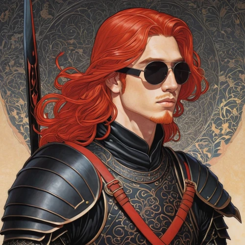 red-haired,joan of arc,swordswoman,tyrion lannister,heroic fantasy,red head,swordsman,male elf,shades of red,alaunt,robert harbeck,red chief,cullen skink,female warrior,fantasy portrait,clary,king caudata,sterntaler,konstantin bow,aviator sunglass,Illustration,Japanese style,Japanese Style 15