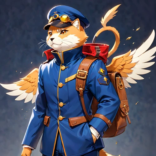 cat sparrow,napoleon cat,postman,cadet,military officer,courier,military uniform,officer,a uniform,policeman,inspector,cat warrior,cat european,shiba,uniform,pilot,airman,captain p 2-5,glider pilot,bellboy,Anime,Anime,General