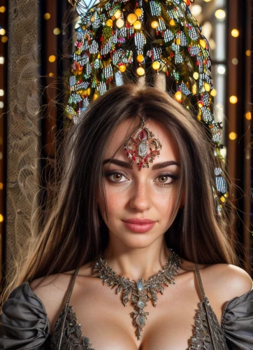 indian bride,assyrian,miss circassian,fantasy portrait,elven flower,the enchantress,fantasy woman,celtic queen,sorceress,priestess,fantasy picture,diadem,indian headdress,headpiece,jeweled,indian girl,persian,fantasy art,fairy queen,ancient egyptian girl