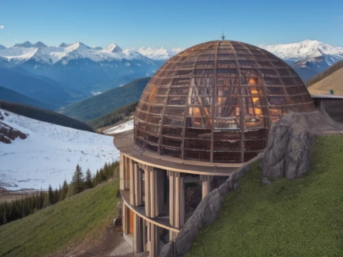 alpine hut,alpine restaurant,monte rosa hut,schilthorn,roof domes,mont blanc,aiguille du midi,mountain hut,round hut,the observation deck,observatory,watzmann southern tip,musical dome,titlis,the globe,yurts,round house,swiss ball,yurt,observation deck