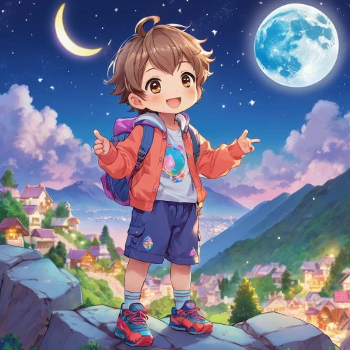 moon and star background,meteora,children's background,starry sky,moon boots,clear night,kids illustration,hanging moon,night sky,mid-autumn festival,child in park,rainbow and stars,stargazing,a child,anime japanese clothing,game illustration,stars and moon,astronomer,star sky,moon night,Illustration,Japanese style,Japanese Style 02