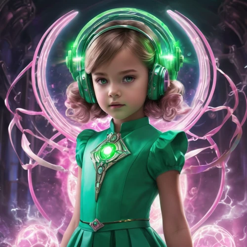 green lantern,mystical portrait of a girl,world digital painting,patrol,child fairy,emerald,green aurora,incarnate clover,little girl fairy,green,electronic music,fantasy portrait,rosa 'the fairy,girl with speech bubble,the enchantress,sci fiction illustration,digital painting,little girl in pink dress,digital art,electronic,Conceptual Art,Daily,Daily 13