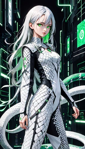 patrol,cyber,cyber glasses,medusa,cybernetics,green and white,green snake,piko,laurel,protective suit,sprint woman,zero,kotobukiya,a200,mags,android,goddess of justice,sidonia,chainlink,background ivy,Anime,Anime,General