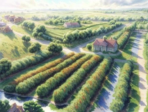 fruit fields,yamada's rice fields,apple plantation,orchards,vegetables landscape,organic farm,vegetable field,clover meadow,apple orchard,the valley of flowers,grape plantation,borage family,green valley,the order of the fields,plantation,clove garden,knight village,vineyards,farms,orchard