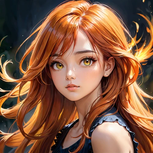 nami,merida,fantasy portrait,asuka langley soryu,clary,nora,burning hair,vanessa (butterfly),fiery,girl portrait,fae,red-haired,maci,orange blossom,hinata,cinnamon girl,flame spirit,elza,honoka,orange rose,Anime,Anime,General