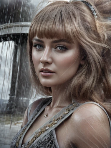 digital compositing,silver rain,image manipulation,celtic woman,monsoon banner,retouching,in the rain,photoshop manipulation,photo manipulation,celtic queen,image editing,portrait photographers,retouch,the blonde in the river,portrait photography,lindsey stirling,female warrior,lily-rose melody depp,fantasy portrait,ice princess