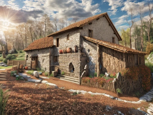 farmstead,mountain settlement,3d rendering,country cottage,water mill,rustic,render,gristmill,homestead,house in the forest,new echota,home landscape,log home,house in the mountains,log cabin,house in mountains,knight village,3d rendered,3d render,alpine village