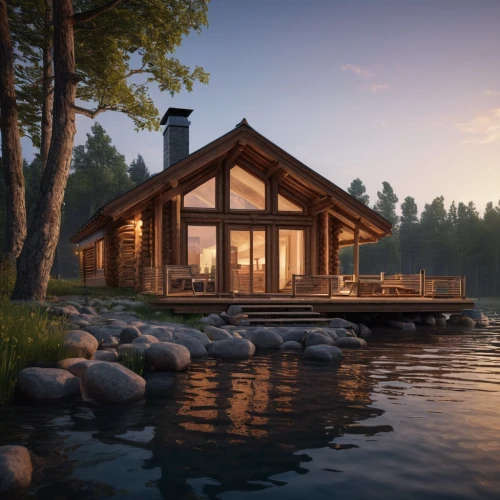 summer cottage,small cabin,house by the water,floating huts,the cabin in the mountains,inverted cottage,house with lake,summer house,wooden sauna,log home,3d rendering,pool house,wooden house,cottage,log cabin,boat house,scandinavian style,houseboat,render,chalet,Photography,General,Natural