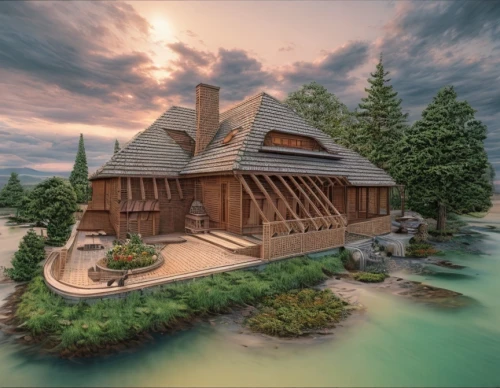 3d rendering,log home,wooden house,house with lake,log cabin,wooden construction,3d fantasy,house in the forest,wooden church,fairy tale castle,3d render,3d rendered,miniature house,wooden houses,render,water mill,the cabin in the mountains,wooden sauna,traditional house,mountain settlement,Common,Common,Film