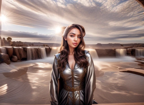 digital compositing,fantasy woman,fantasy portrait,brie,portrait background,elven,athena,goddess of justice,fantasy picture,photo manipulation,sorceress,cleopatra,queen cage,celtic queen,lens flare,portrait photography,games of light,the enchantress,desert background,arabia