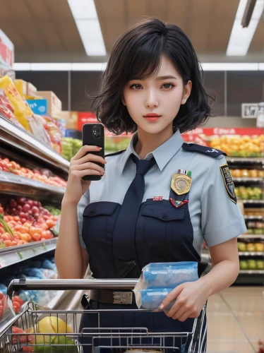 policewoman,cashier,shopping icon,supermarket,grocery,consumer protection,grocery shopping,police officer,korean,salesgirl,groceries,supermarket shelf,cop,officer,consumer,police check,phuquy,pi mai,woman shopping,grocery store,Photography,General,Natural
