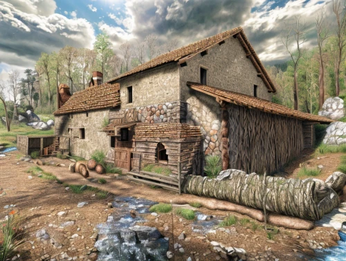 water mill,dutch mill,country cottage,old mill,mountain settlement,alpine village,log cabin,gristmill,log home,knight village,farmstead,house in mountains,house in the mountains,fisherman's house,aurora village,rustic,the cabin in the mountains,traditional house,rustico,rural