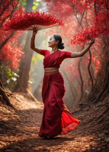 flamenco,vietnamese woman,ethnic dancer,red tree,buddhist monk,oriental princess,half lotus tree pose,man in red dress,geisha girl,geisha,throwing leaves,red petals,ballerina in the woods,red lantern,oriental girl,indian monk,lady in red,red tunic,japanese woman,root chakra,Photography,General,Natural