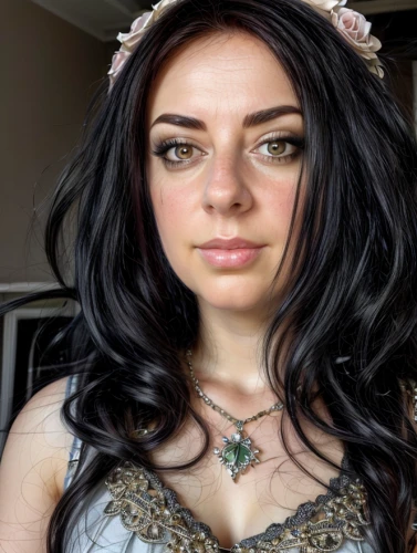 celtic woman,fae,celtic queen,gypsy hair,faerie,lace wig,faery,violet head elf,fairy queen,elven flower,tiara,flower crown,fantasy woman,elven,flower fairy,artificial hair integrations,beautiful girl with flowers,pretty young woman,heterochromia,eurasian