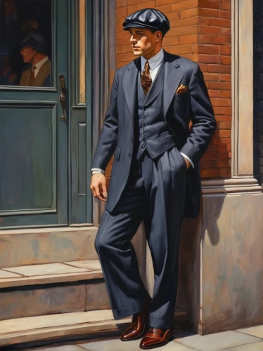 men's suit,frank sinatra,navy suit,white-collar worker,dress shoes,black businessman,man on a bench,dress shoe,man talking on the phone,businessman,shoeshine boy,al capone,advertising figure,man with a computer,italian painter,gentleman icons,men sitting,policeman,sales man,a uniform,Illustration,American Style,American Style 08