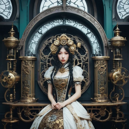 victorian lady,priestess,baroque,victorian style,baroque angel,clockmaker,fairy tale character,gothic portrait,cinderella,grandfather clock,queen cage,snow white,hanbok,alice,ornate,fantasy portrait,white lady,art nouveau,rococo,victorian,Photography,Artistic Photography,Artistic Photography 12