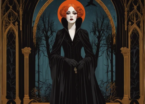 gothic portrait,gothic woman,gothic fashion,gothic,gothic dress,gothic style,dark gothic mood,vampire lady,goth woman,vampire woman,sorceress,widow,lady of the night,sepulchre,bram stoker,the witch,priestess,witch house,mourning swan,queen of the night,Illustration,Retro,Retro 15