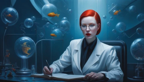 fish-surgeon,sci fiction illustration,transistor,biologist,scientist,transistor checking,researcher,theoretician physician,female doctor,pathologist,chemist,microbiologist,laboratory,physician,watchmaker,spy-glass,science fiction,consultant,pilotfish,investigator,Conceptual Art,Daily,Daily 22