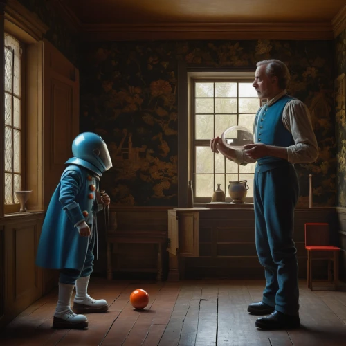 épée,newton's cradle,digital compositing,playing room,croquet,pinocchio,sci fiction illustration,the little girl's room,children's room,blue room,toy's story,violinists,geppetto,blue balloons,doll's house,painting easter egg,eleven,kids room,toy story,beekeepers,Art,Classical Oil Painting,Classical Oil Painting 41