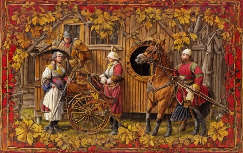 autumn chores,tapestry,autumn icon,seasonal autumn decoration,round autumn frame,harvest festival,autumn decoration,fire screen,medieval market,fall picture frame,hunting scene,autumn idyll,wooden carriage,to collect chestnuts,forest workers,autumn frame,medieval,cart of apples,apple harvest,middle ages,Game Scene Design,Game Scene Design,Medieval