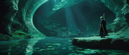 blue cave,underground lake,descent,underworld,cenote,the blue caves,blue caves,emerald sea,exploration,sea cave,cave,ice cave,cave tour,cave on the water,heaven gate,below,underwater oasis,abyss,fantasy picture,undersea,Conceptual Art,Sci-Fi,Sci-Fi 24