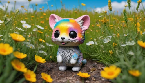 flower cat,blossom kitten,spring unicorn,springtime background,spring background,wind-up toy,flower animal,rainbow rabbit,felted easter,on a wild flower,flower background,field of flowers,whimsical animals,meadow daisy,bunny on flower,in the tall grass,colorful daisy,cartoon cat,meadow play,easter background,Art,Classical Oil Painting,Classical Oil Painting 13